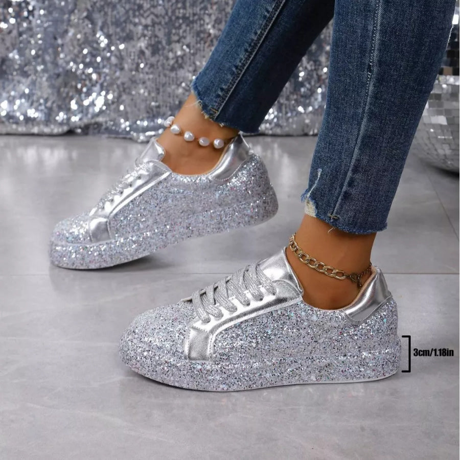 Sequin Lace Up Sneakers Apparel and Accessories