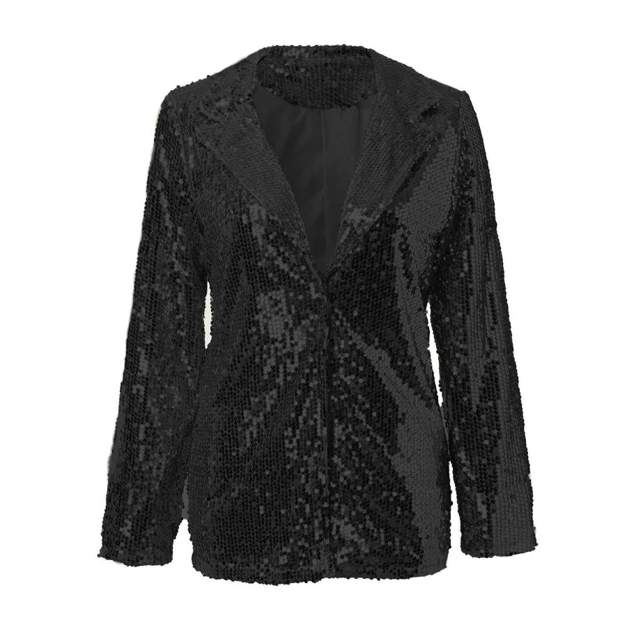 Sequin Lapel Collar Long Sleeve Blazer Apparel and Accessories