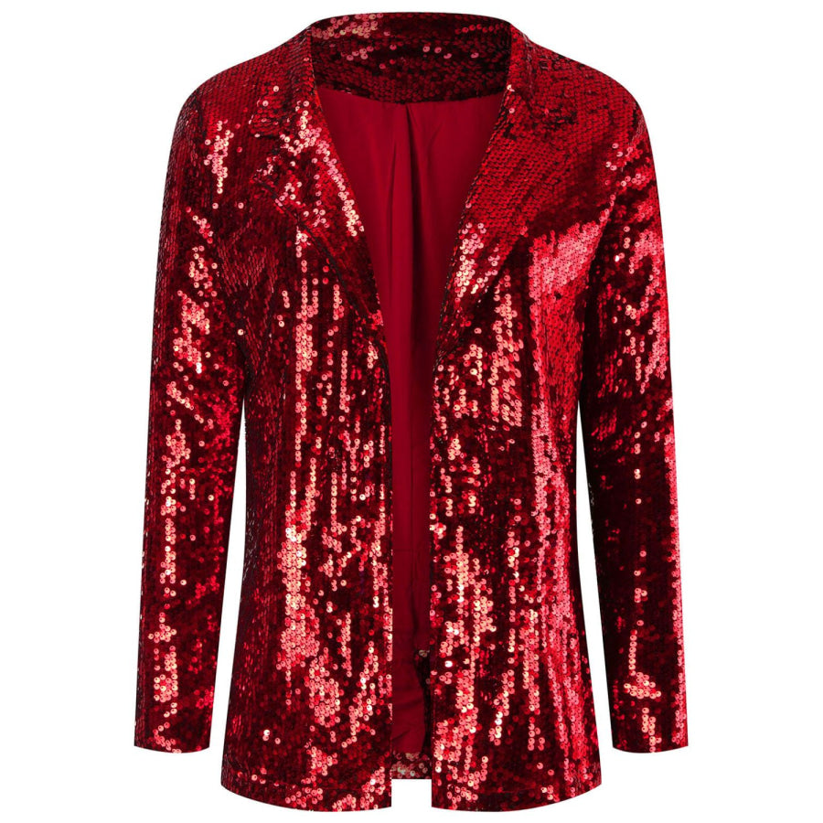 Sequin Lapel Collar Long Sleeve Blazer Apparel and Accessories