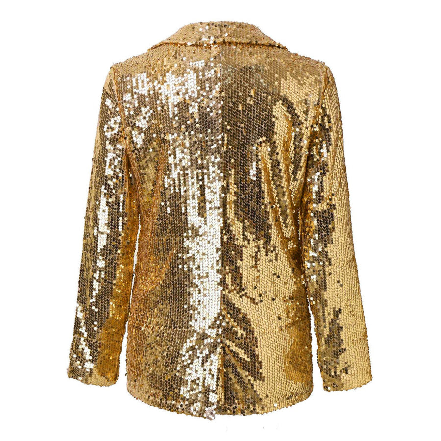 Sequin Lapel Collar Long Sleeve Blazer Apparel and Accessories