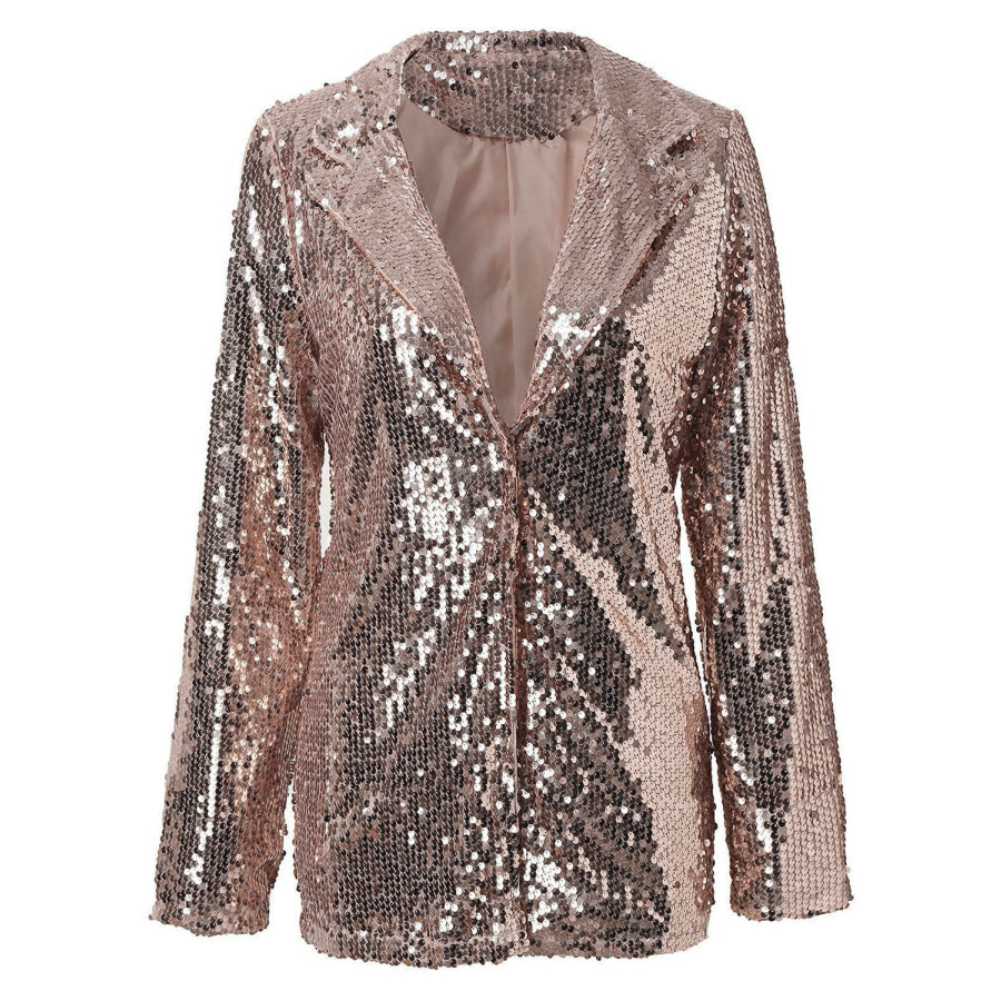 Sequin Lapel Collar Long Sleeve Blazer Apparel and Accessories