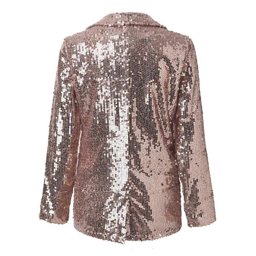 Sequin Lapel Collar Long Sleeve Blazer Apparel and Accessories