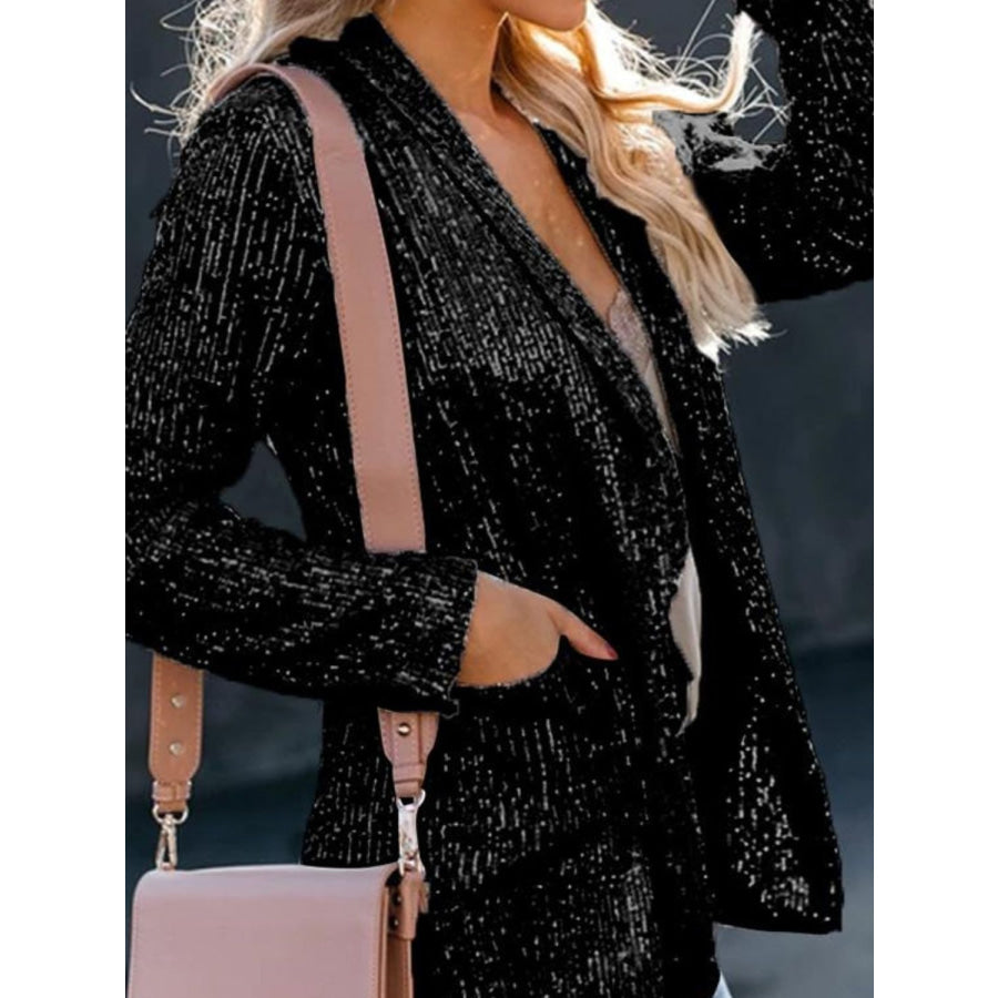 Sequin Lapel Collar Long Sleeve Blazer Apparel and Accessories