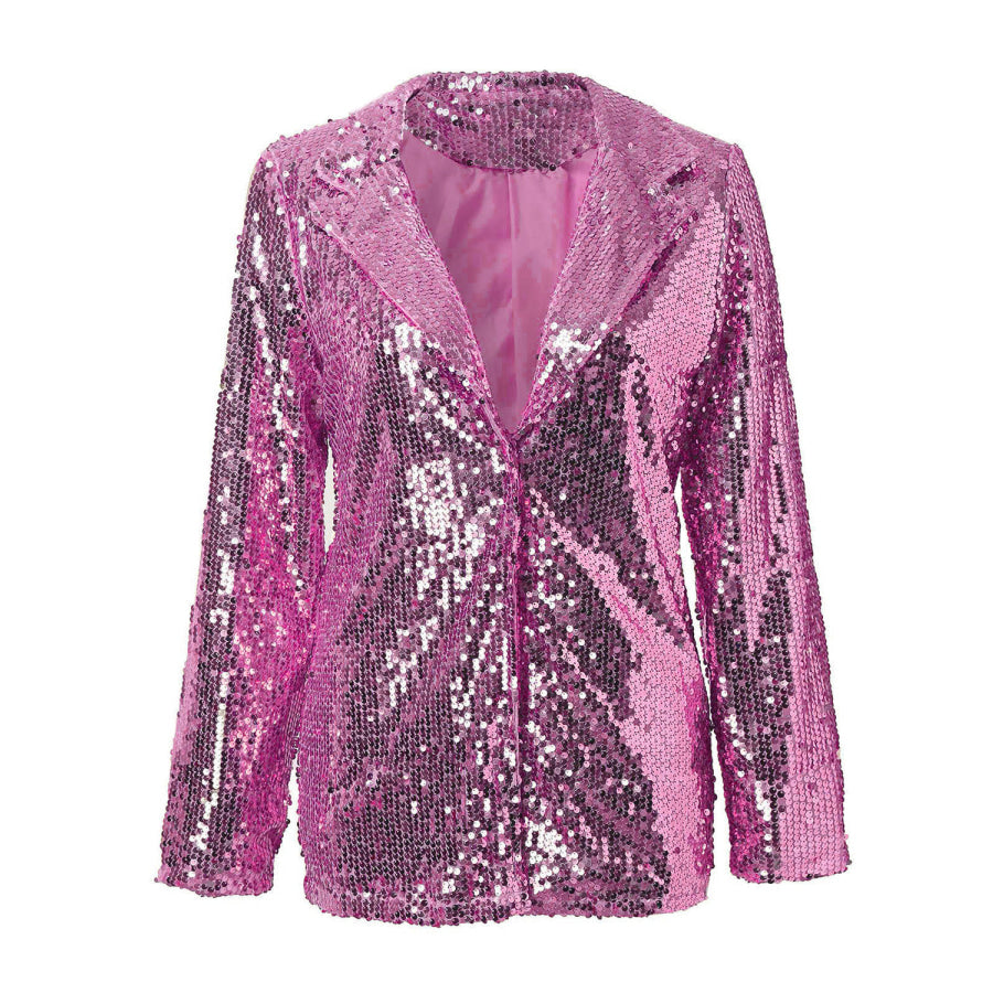 Sequin Lapel Collar Long Sleeve Blazer Apparel and Accessories