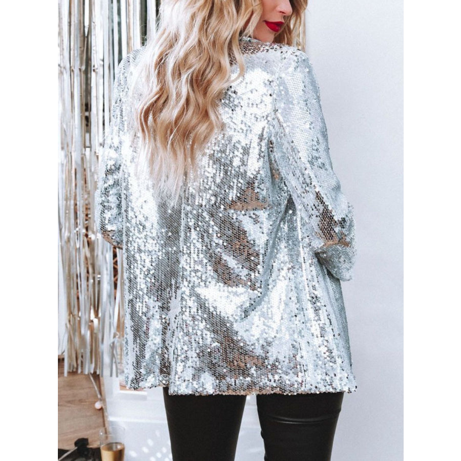 Sequin Lapel Collar Long Sleeve Blazer Apparel and Accessories