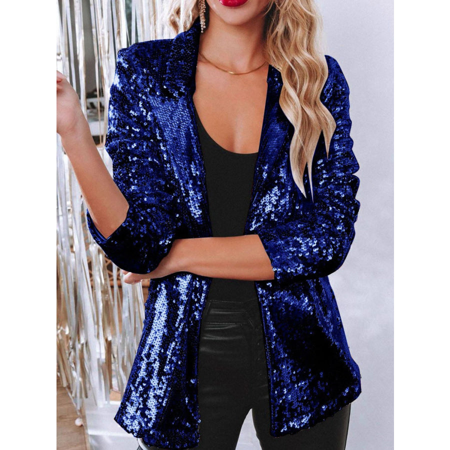 Sequin Lapel Collar Long Sleeve Blazer Royal Blue / S Apparel and Accessories