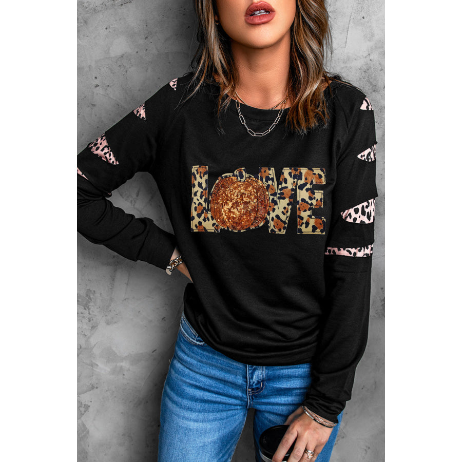 Sequin Leopard Long Sleeve Sweatshirt Apparel and Accessories