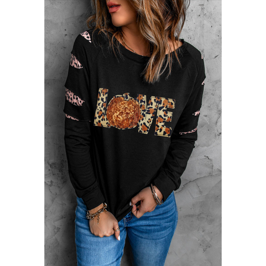 Sequin Leopard Long Sleeve Sweatshirt Apparel and Accessories