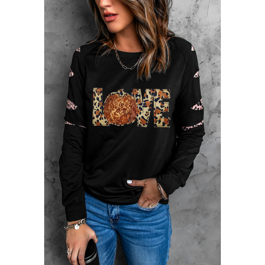 Sequin Leopard Long Sleeve Sweatshirt Black / S Apparel and Accessories