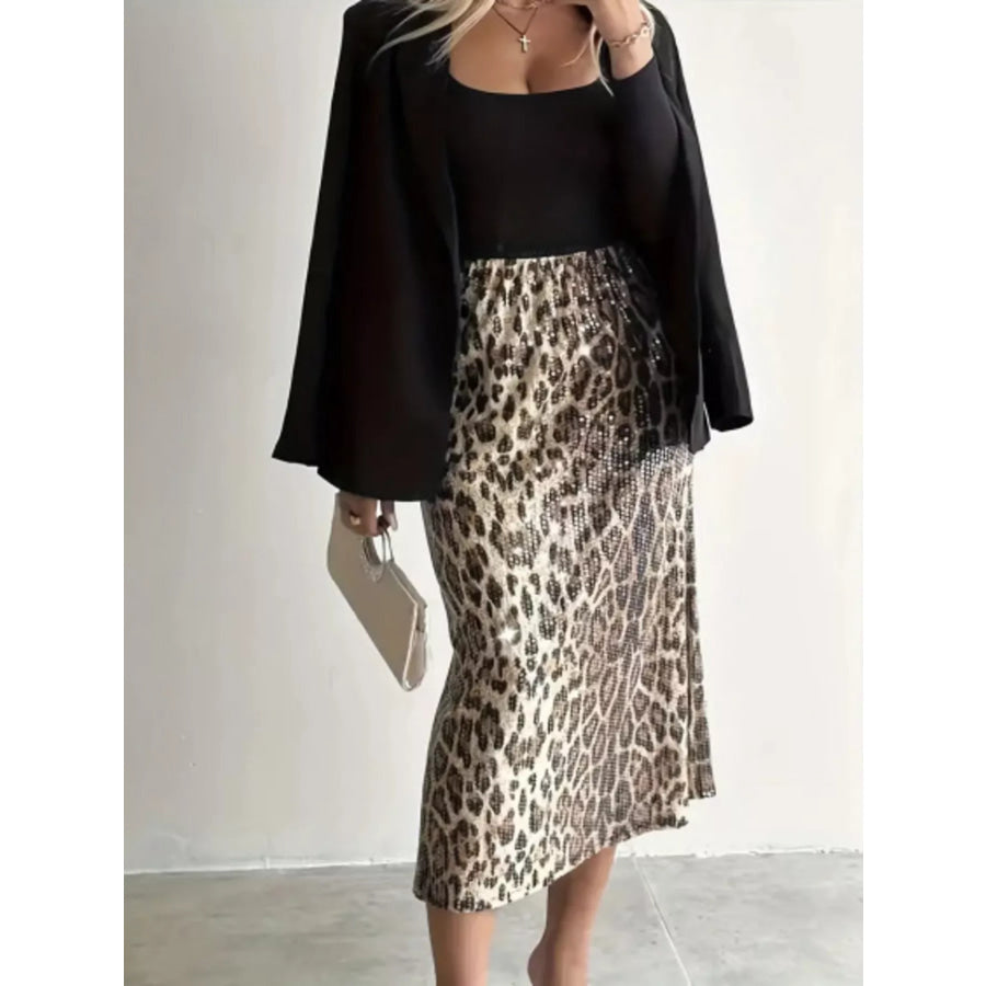 Sequin Leopard Midi Skirt Apparel and Accessories