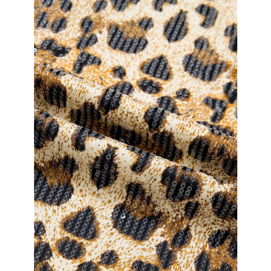Sequin Leopard Pattern Short Sleeve Top Apparel and Accessories