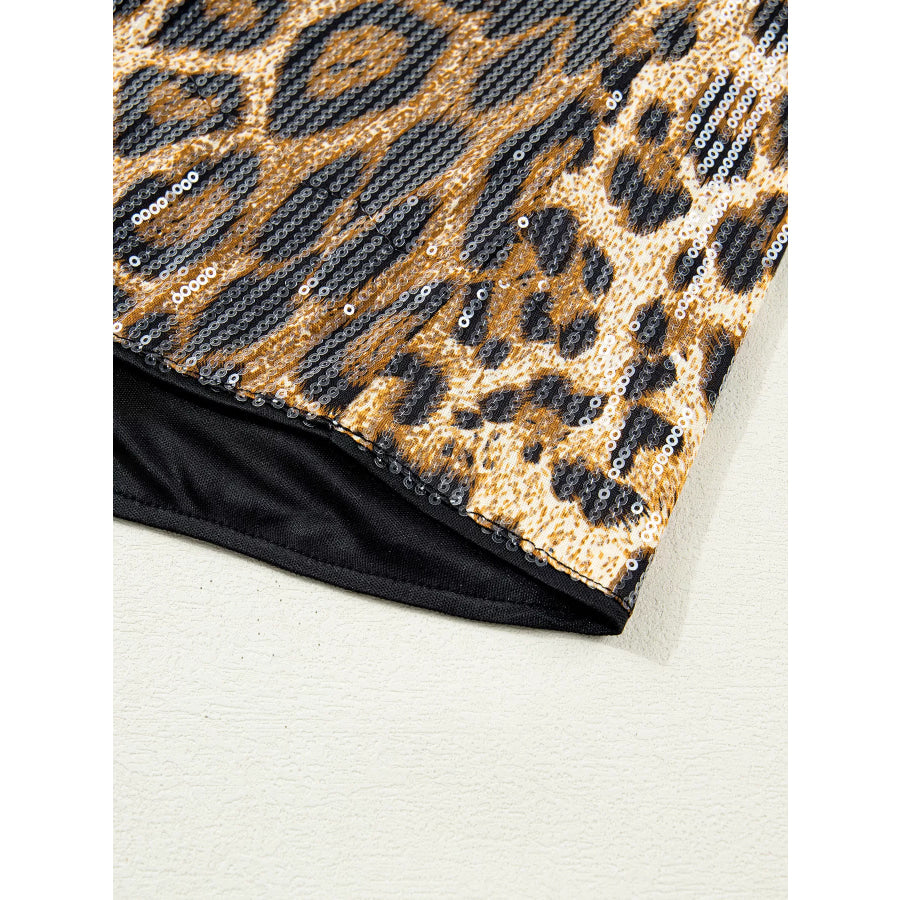 Sequin Leopard Pattern Short Sleeve Top Apparel and Accessories