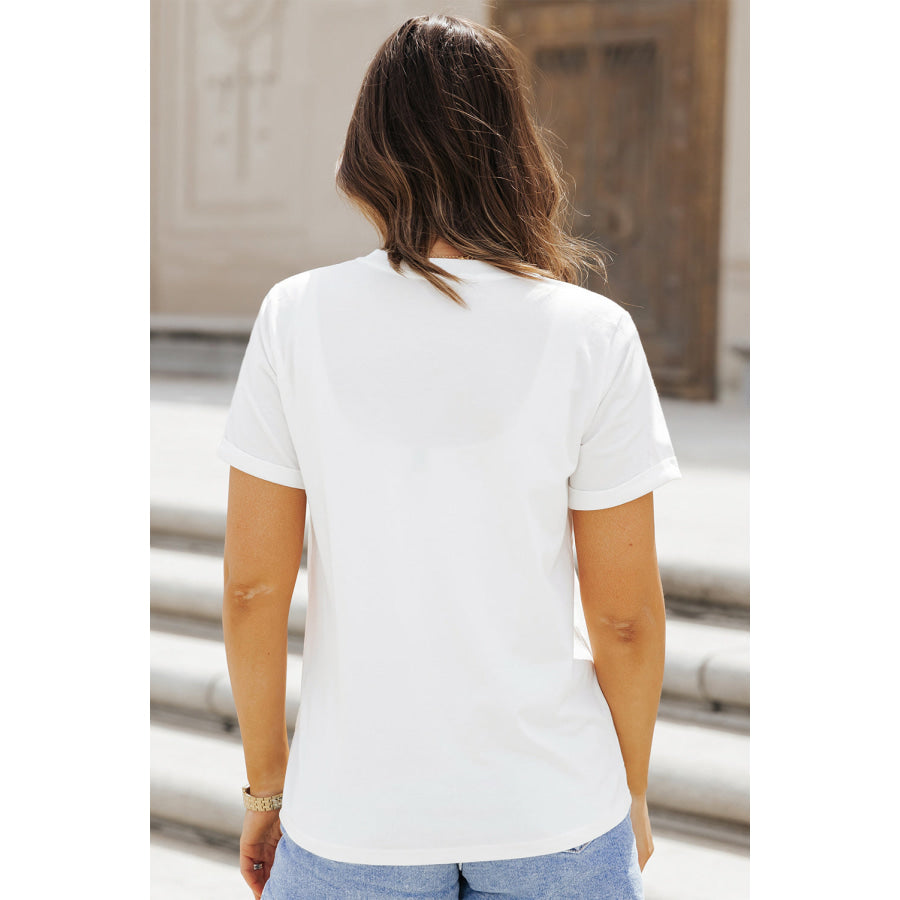 Sequin Leopard Round Neck Short Sleeve T-Shirt Apparel and Accessories