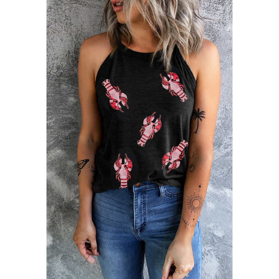 Sequin Lobster Round Neck Tank Black / S Apparel and Accessories