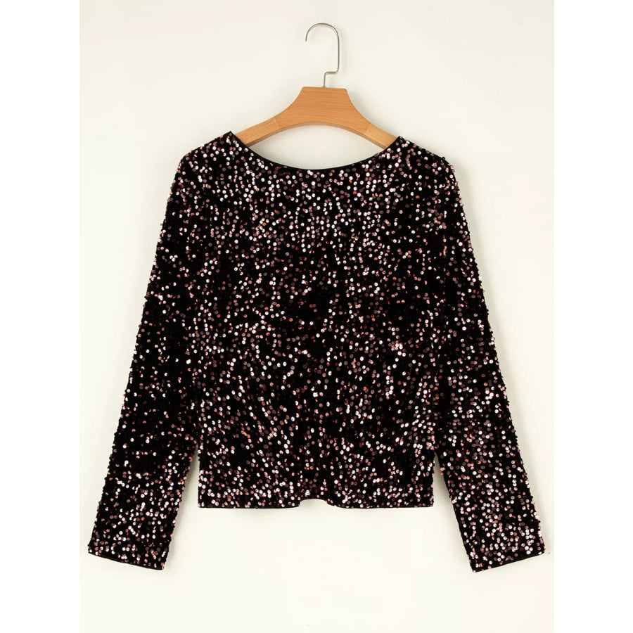 Sequin Long Sleeve Cutout Back Top Apparel and Accessories
