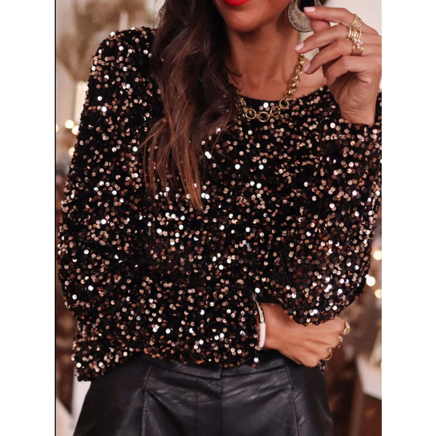Sequin Long Sleeve Cutout Back Top Apparel and Accessories