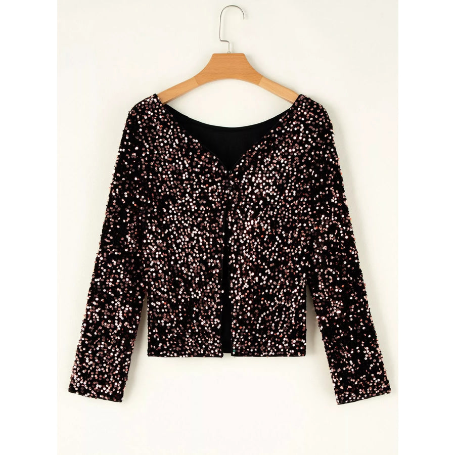 Sequin Long Sleeve Cutout Back Top Apparel and Accessories