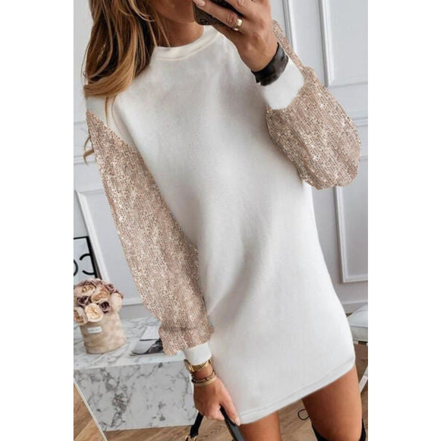 Sequin Long Sleeve Round Neck Mini Dress Clothing