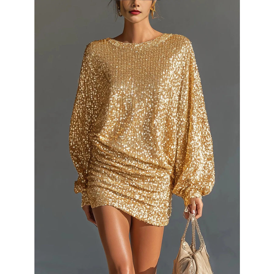 Sequin Long Sleeve Ruched Mini Dress Apparel and Accessories