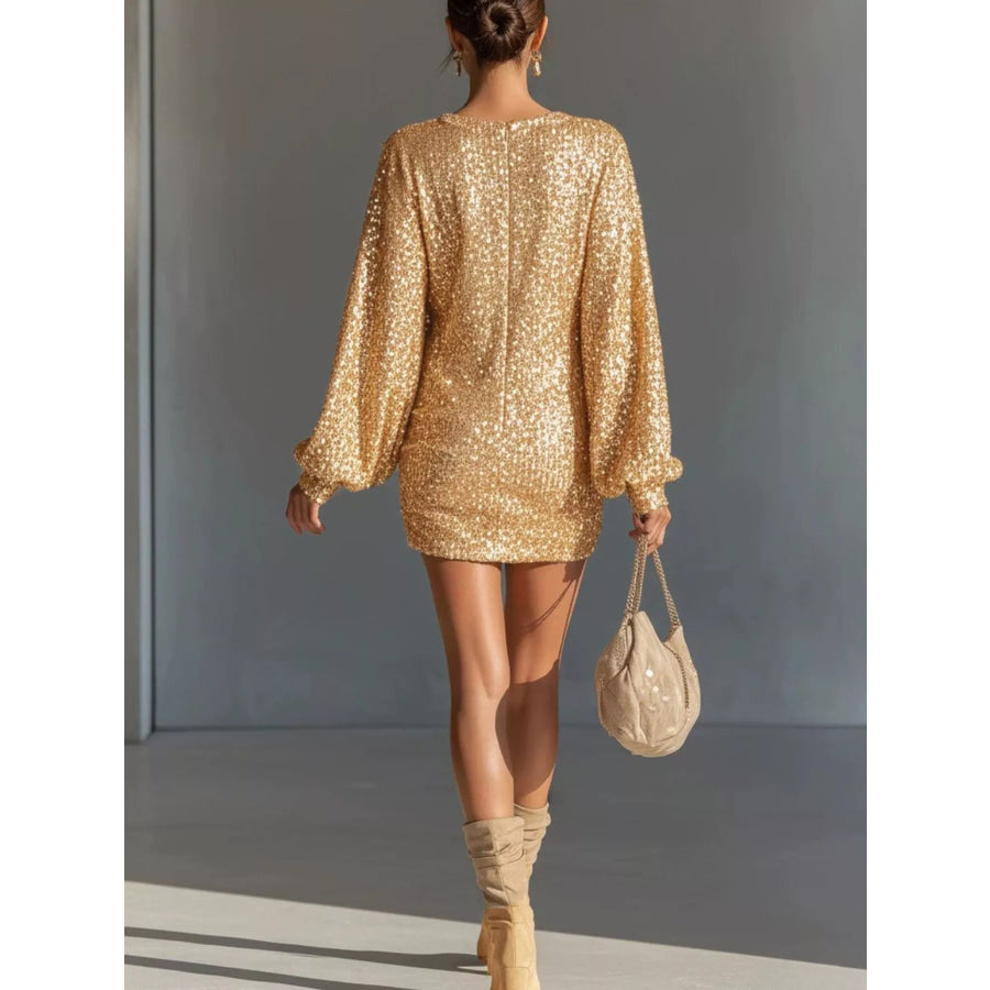 Sequin Long Sleeve Ruched Mini Dress Apparel and Accessories
