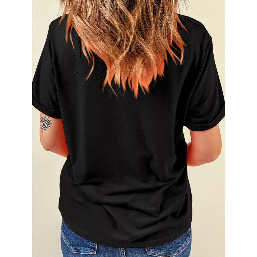 Sequin Love Heart Patched Crew Neck Casual Tee Apparel and Accessories