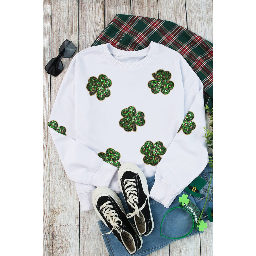 Sequin Lucky Clover Long Sleeve Sweatshirt Apparel and Accessories