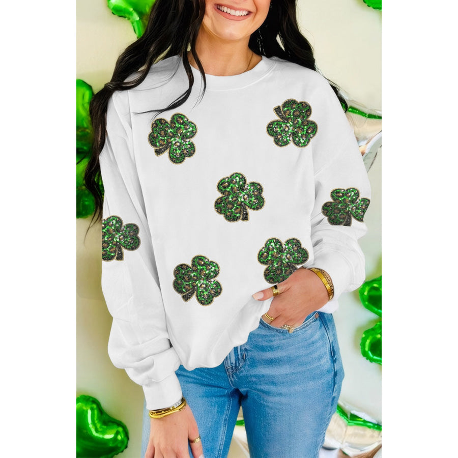 Sequin Lucky Clover Long Sleeve Sweatshirt Apparel and Accessories