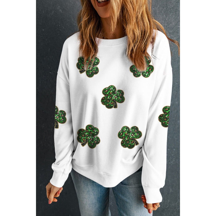 Sequin Lucky Clover Long Sleeve Sweatshirt Apparel and Accessories