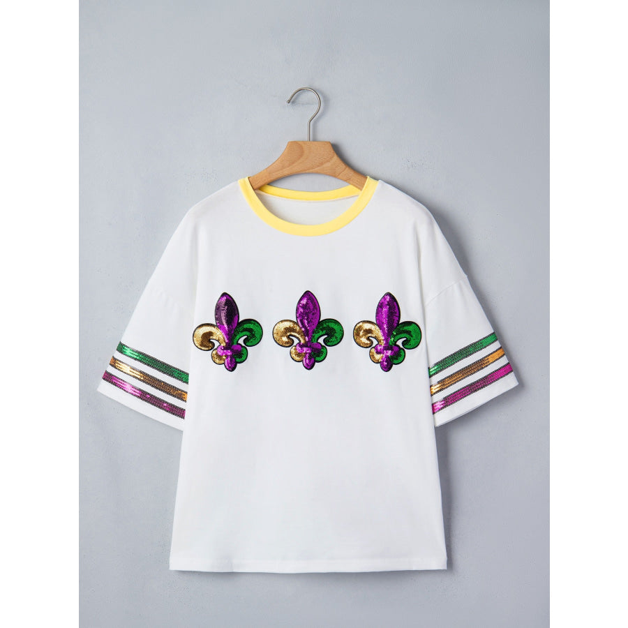 Sequin Mardi Gras Half Sleeve T Shirt Apparel and Accessories