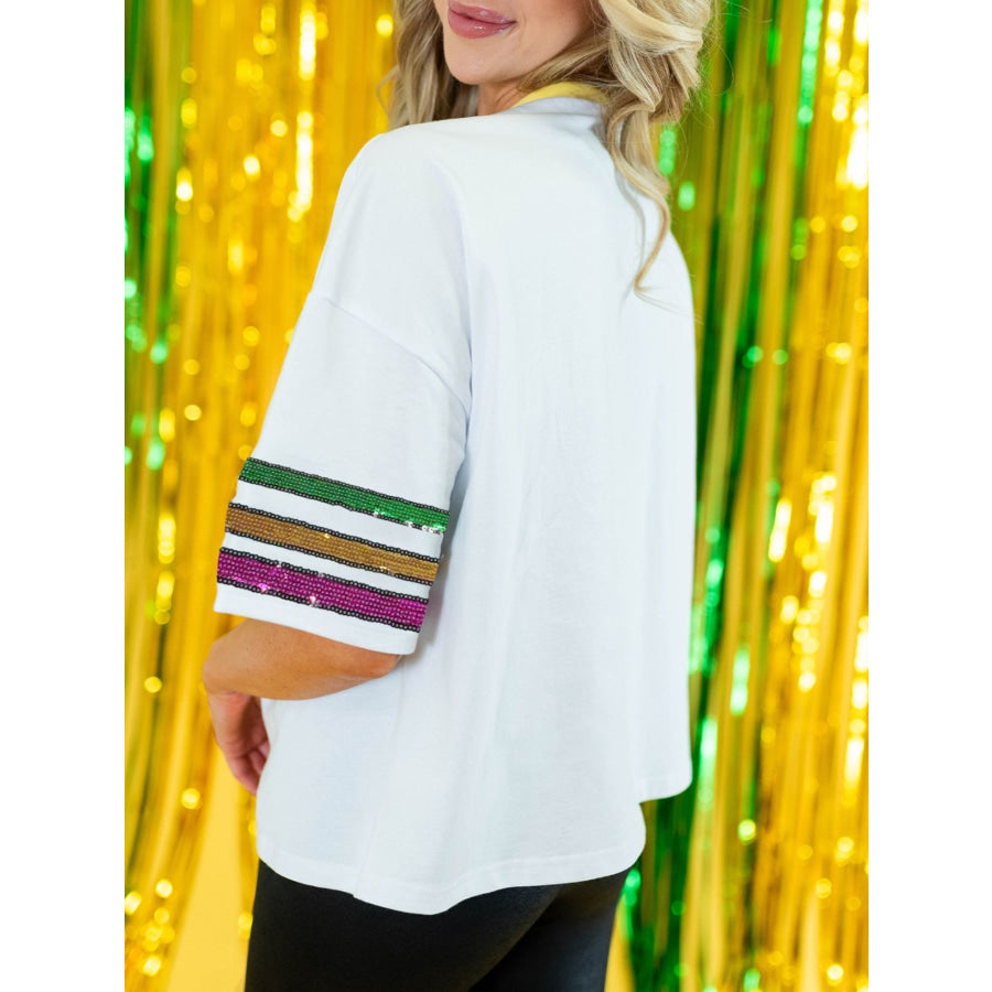 Sequin Mardi Gras Half Sleeve T Shirt Apparel and Accessories