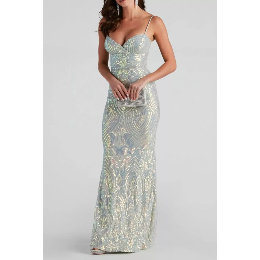 Sequin Mermaid Evening Maxi Cami Dress Apparel and Accessories