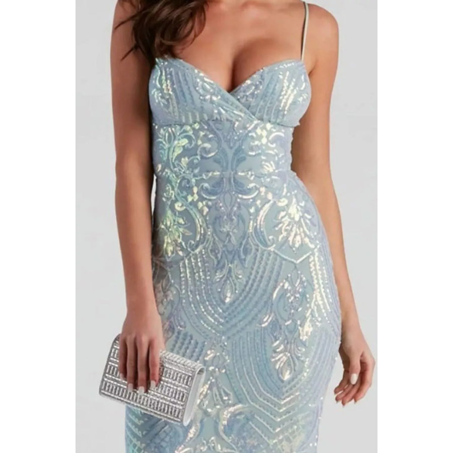 Sequin Mermaid Evening Maxi Cami Dress Apparel and Accessories
