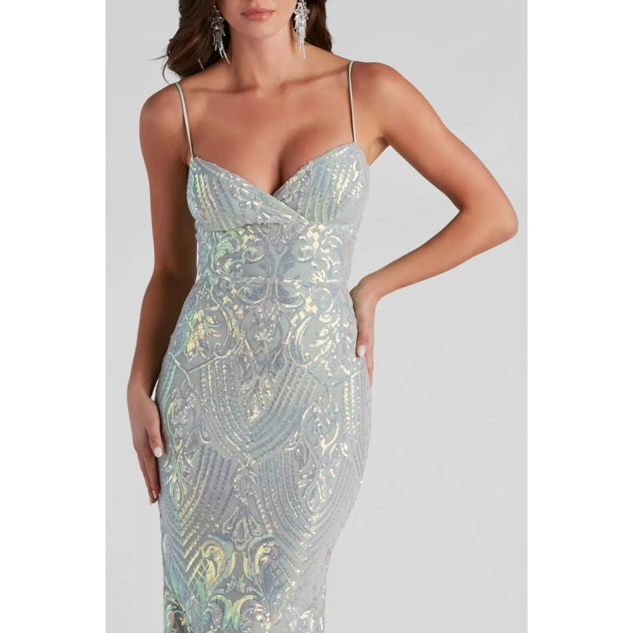 Sequin Mermaid Evening Maxi Cami Dress Apparel and Accessories