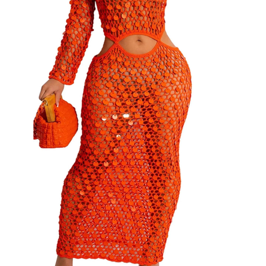 Sequin Mesh Cutout Maxi Dress Apparel and Accessories