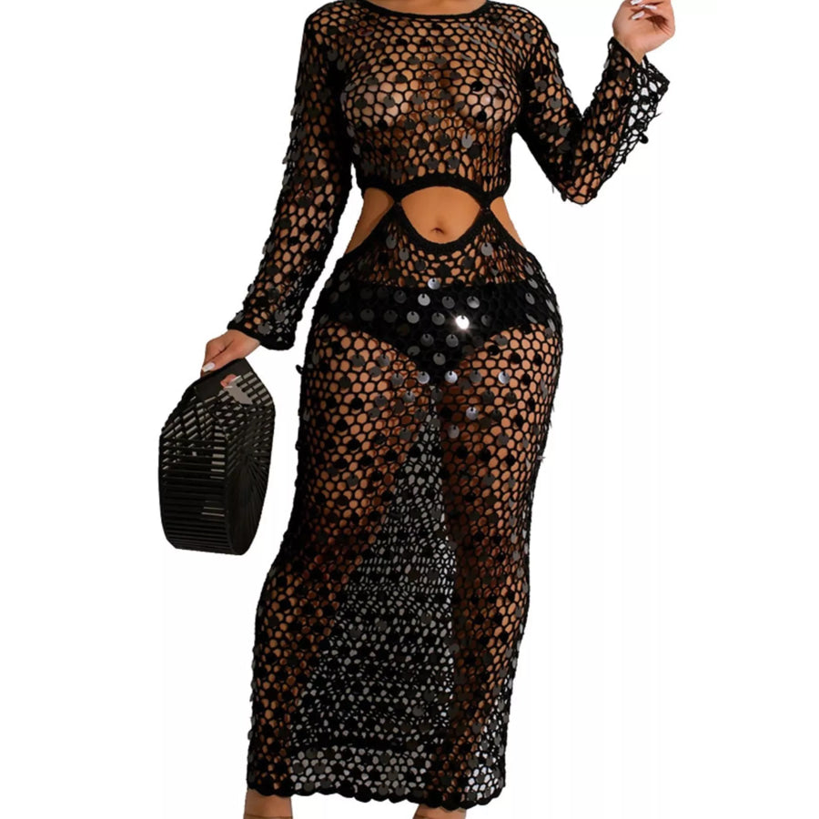 Sequin Mesh Cutout Maxi Dress Apparel and Accessories