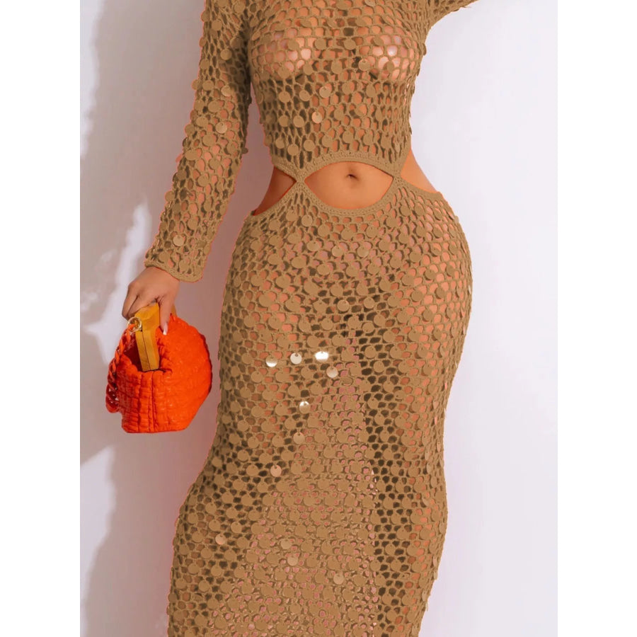Sequin Mesh Cutout Maxi Dress Apparel and Accessories