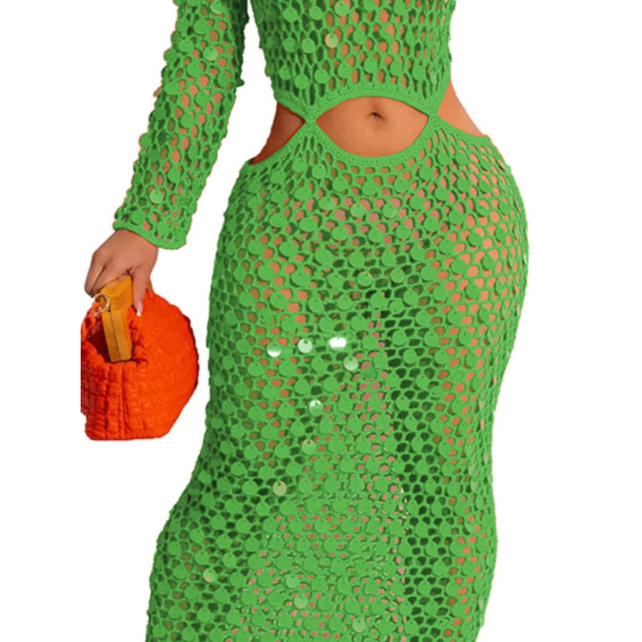 Sequin Mesh Cutout Maxi Dress Apparel and Accessories