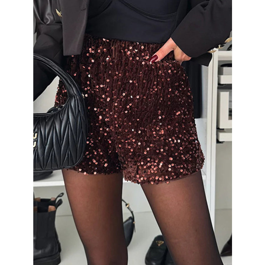 Sequin Mid Rise Shorts Burgundy / S Apparel and Accessories