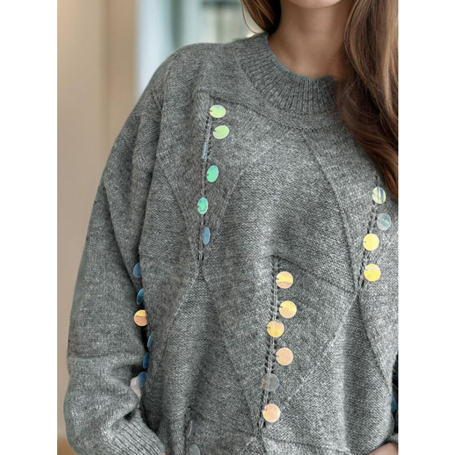 Sequin Mock Neck Long Sleeve Sweater Apparel and Accessories