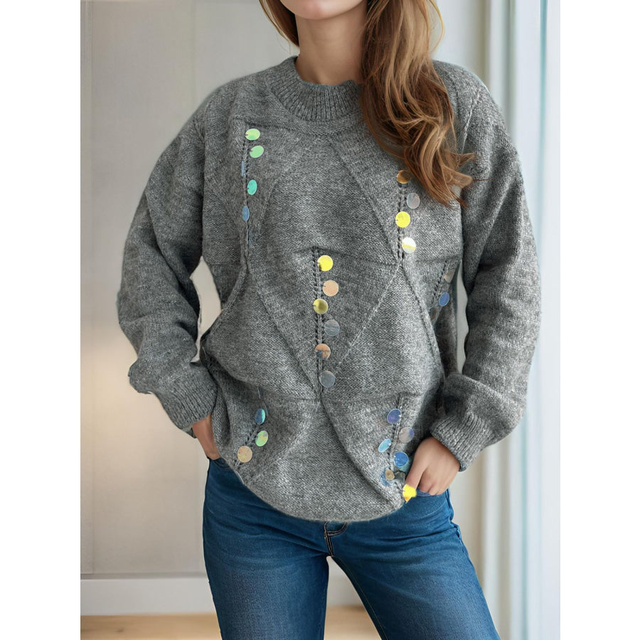 Sequin Mock Neck Long Sleeve Sweater Apparel and Accessories