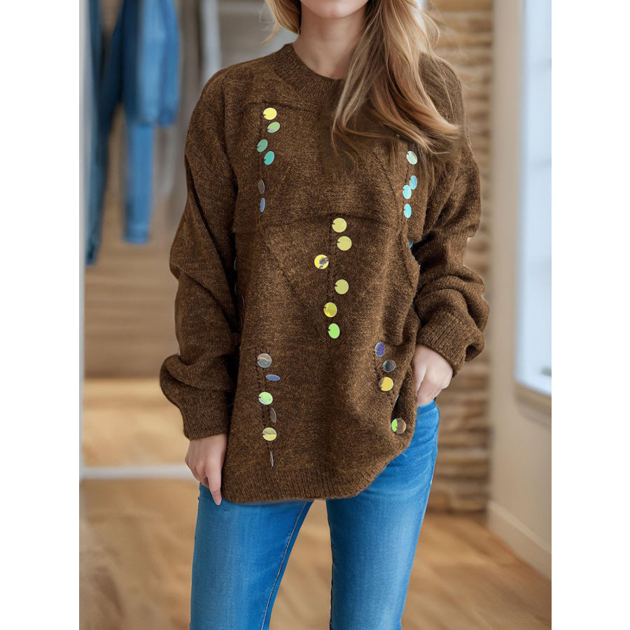 Sequin Mock Neck Long Sleeve Sweater Apparel and Accessories