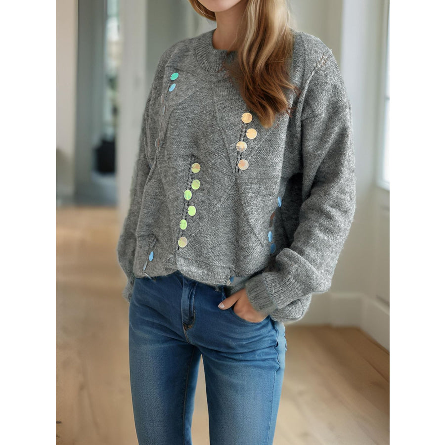 Sequin Mock Neck Long Sleeve Sweater Apparel and Accessories