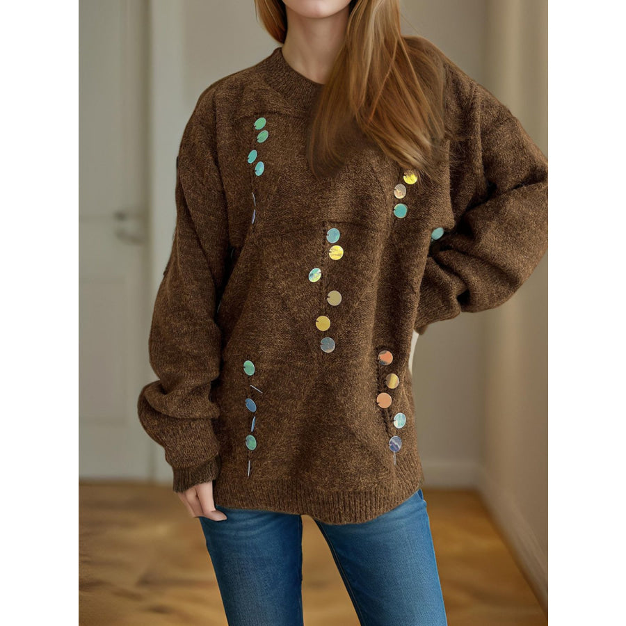 Sequin Mock Neck Long Sleeve Sweater Apparel and Accessories