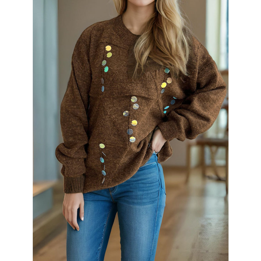 Sequin Mock Neck Long Sleeve Sweater Apparel and Accessories