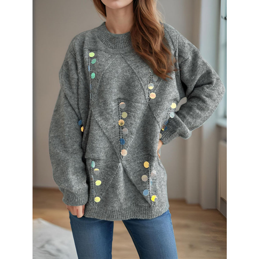 Sequin Mock Neck Long Sleeve Sweater Apparel and Accessories