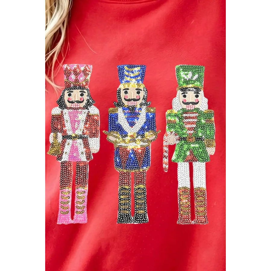 Sequin Nutcracker Plaid Sleeve Pullover Sweatshirt Apparel and Accessories