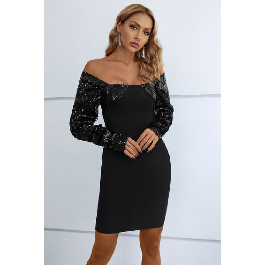 Sequin Off-Shoulder Mini Dress Black / S Clothing