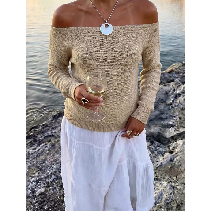 Sequin Off-Shoulder Sweater Apparel and Accessories