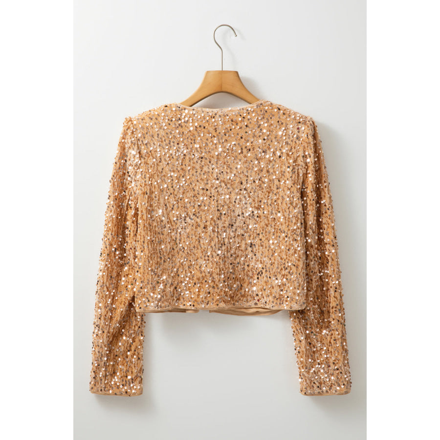 Sequin Open Front Long Sleeve Jacket Apparel and Accessories