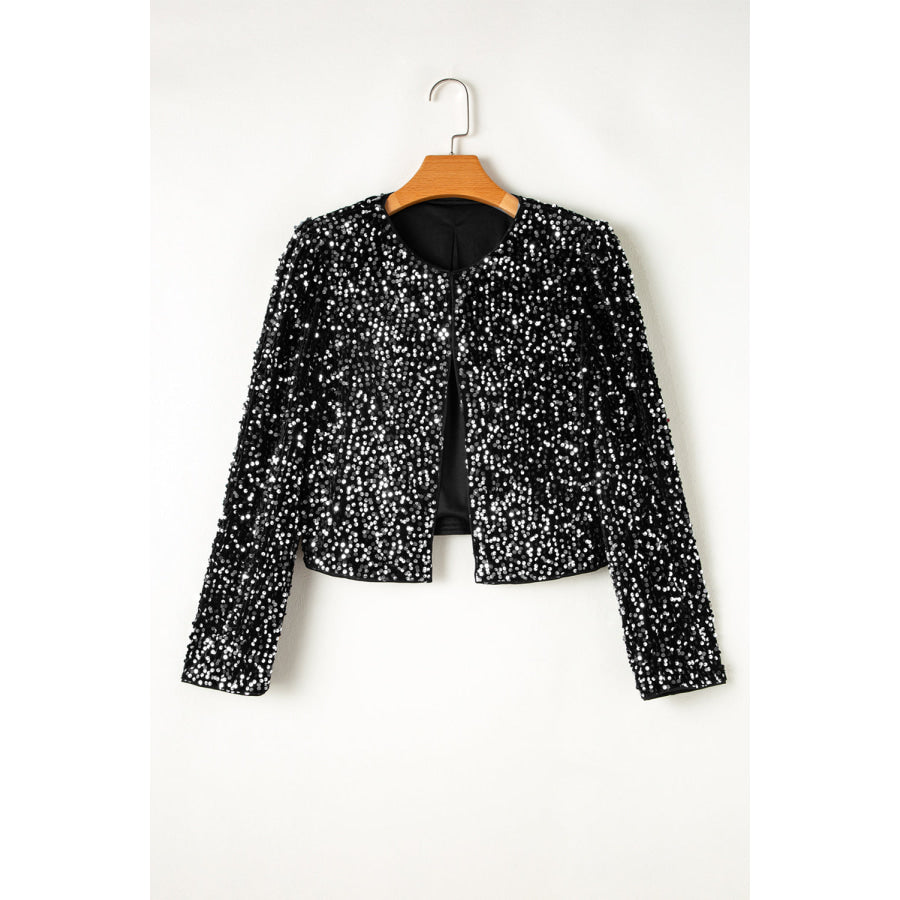 Sequin Open Front Long Sleeve Jacket Apparel and Accessories